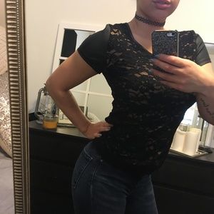 Express Leather & Lace Top